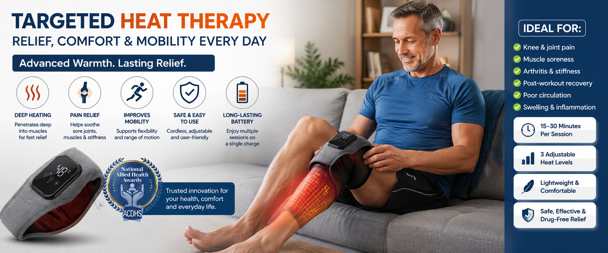 Targeted heat therapy for everyday relief, comfort and mobility